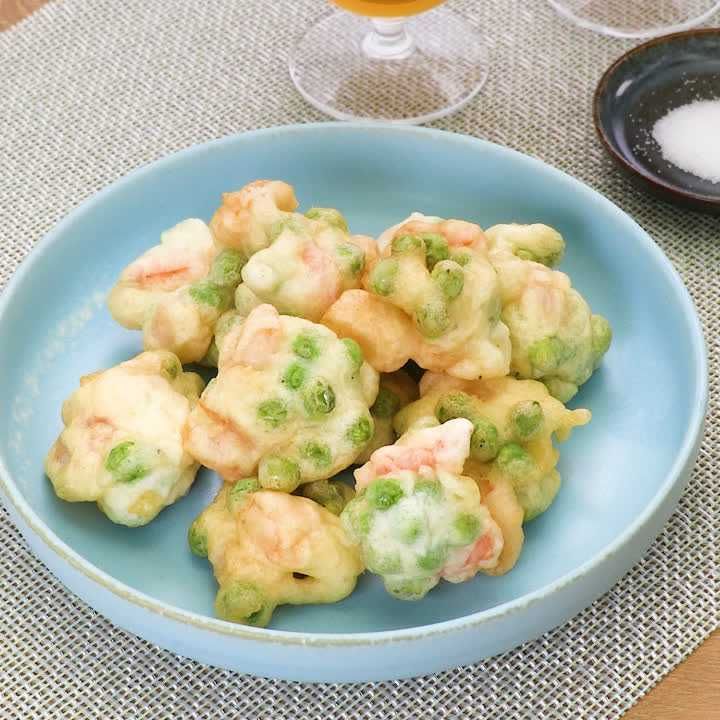 グリーンピースとえびのフリット