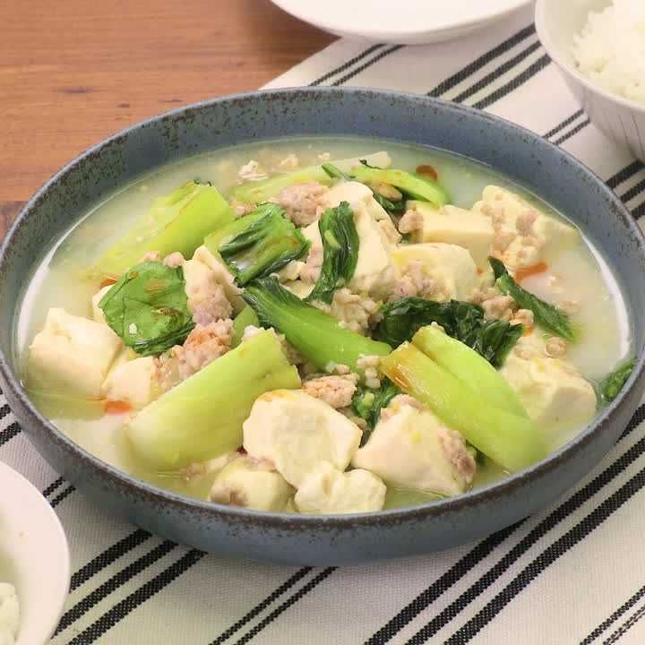 ごはんのおかずに♪ チンゲン菜のあっさり塩麻婆のレシピ動画・作り方 | デリッシュキッチン