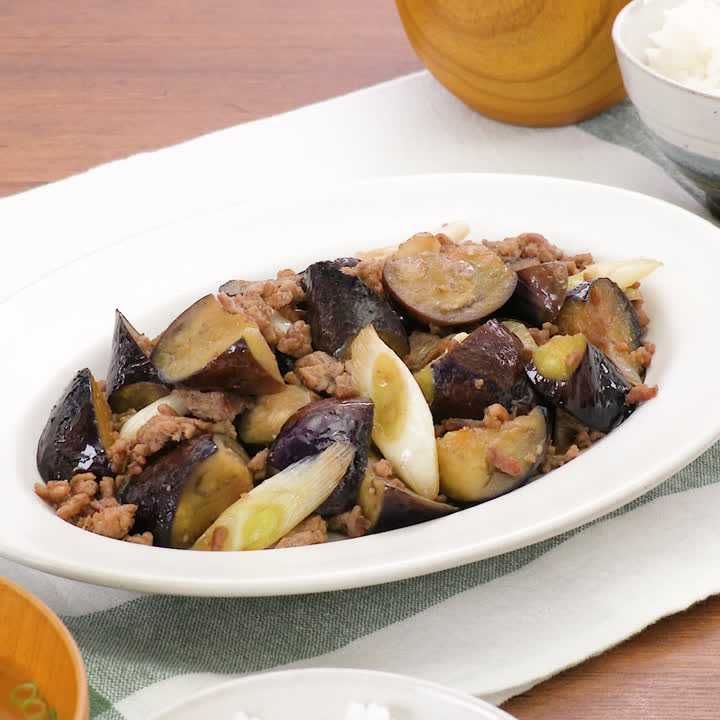 なすと豚ひき肉の甘辛炒め