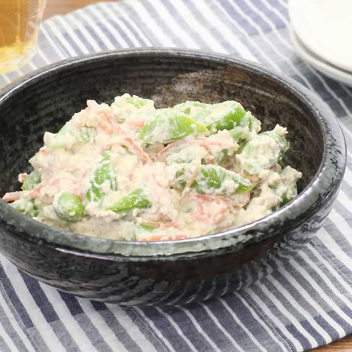 スナップエンドウとにんじんの白和え