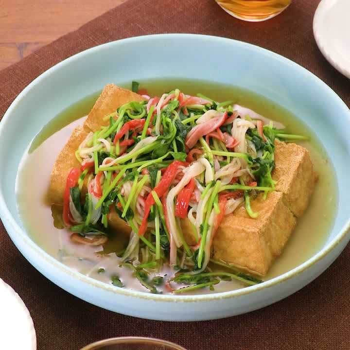 厚揚げの豆苗中華あんかけ