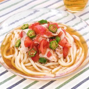 「トマトとオクラの冷しゃぶうどん」のレシピ動画