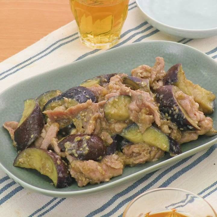 豚こまとなすの甘辛ごまあえ