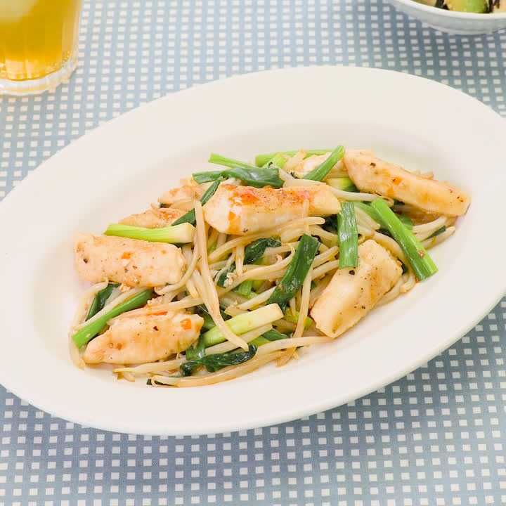 メカジキともやしのピリ辛炒め