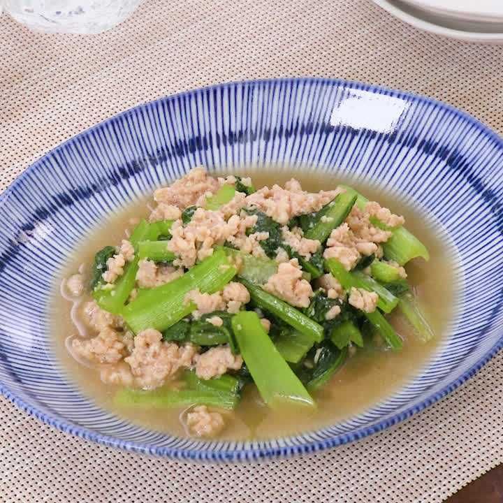 鶏ひき肉と小松菜のわさびあえ
