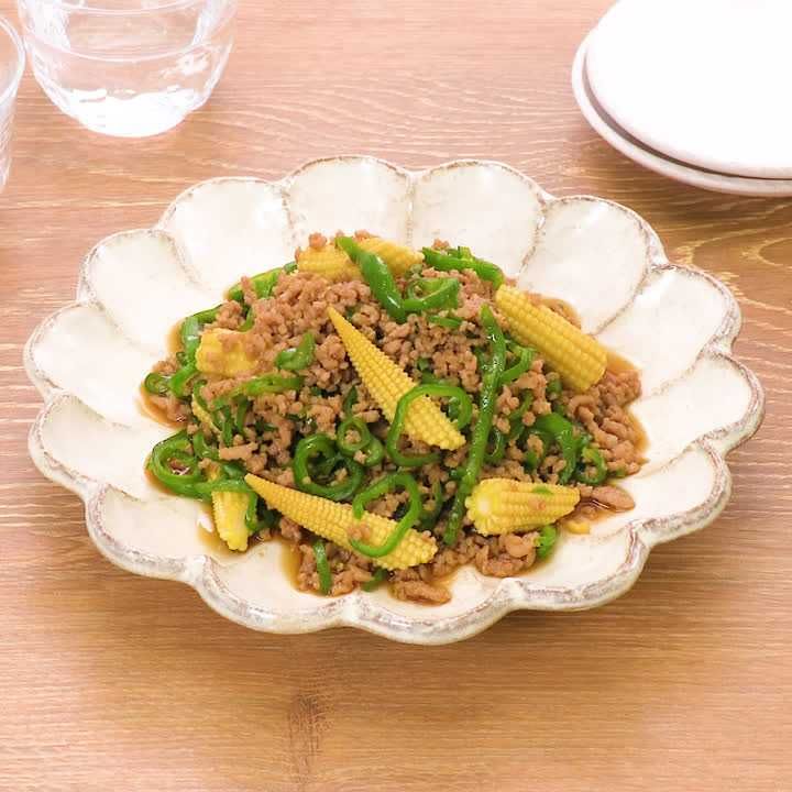 豚ひき肉とヤングコーンの甘辛炒め