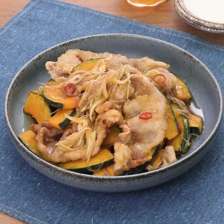 豚肉とかぼちゃのみょうが南蛮