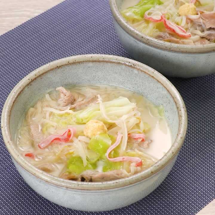 夜食にもおすすめ！ ちゃんぽん風春雨スープのレシピ動画・作り方 DELISH KITCHEN