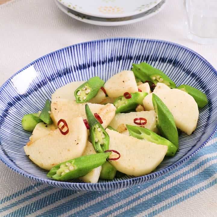オクラと長芋のピリ辛炒め