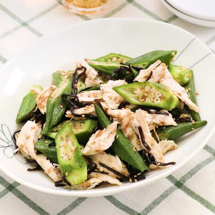 オクラとささみの塩昆布あえ