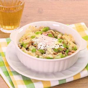 「枝豆とハムの焼きチーズごはん」のレシピ動画