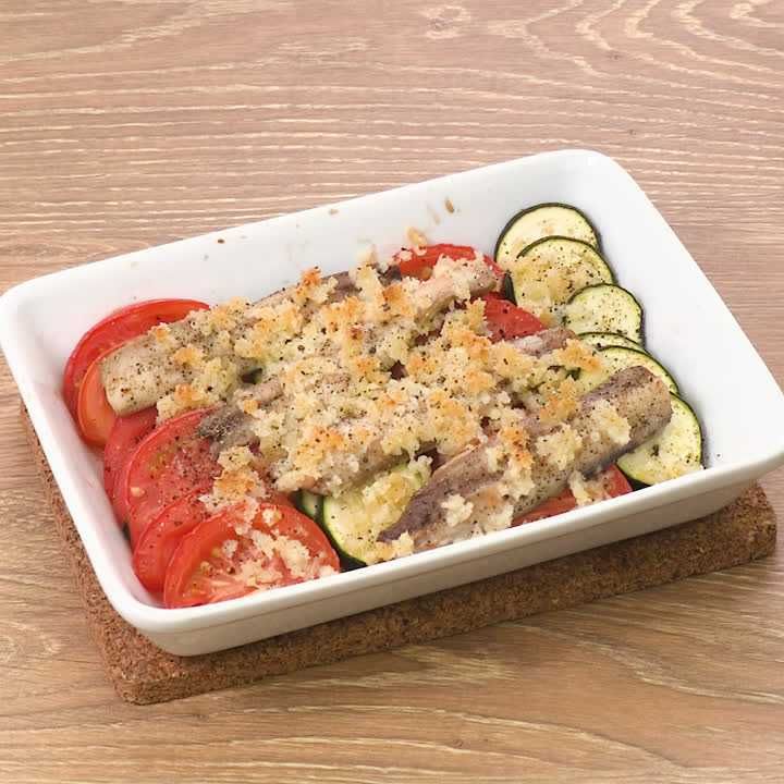 イワシと夏野菜のパン粉焼き
