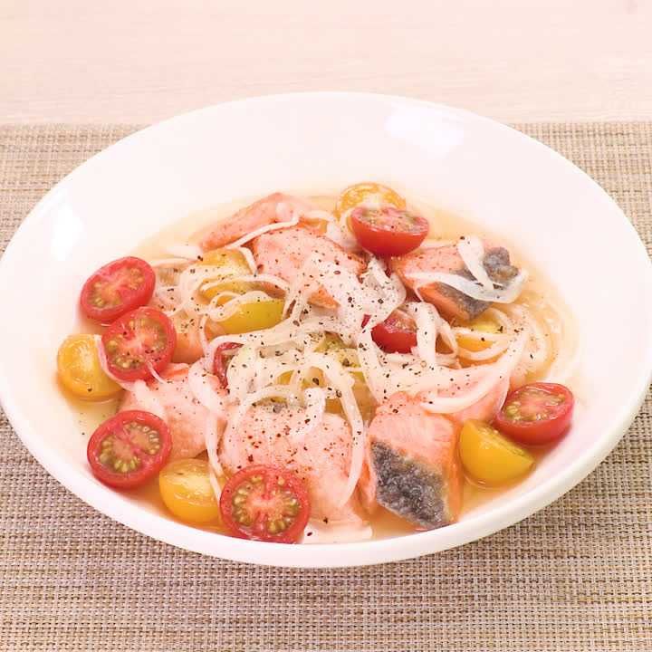 鮭とカラフルトマトの焼きびたし