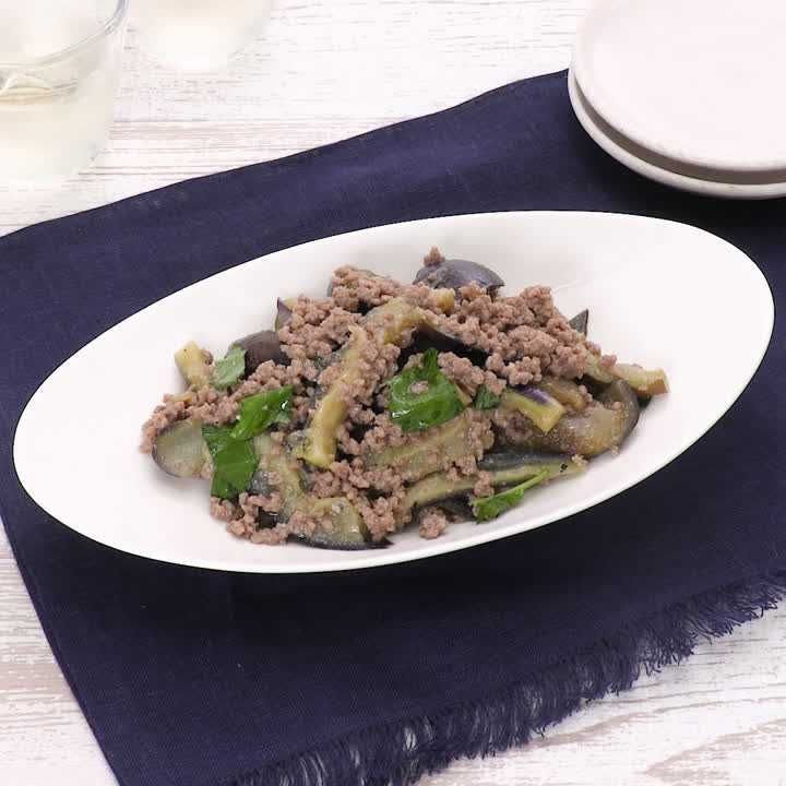 合いびき肉となすのバジルあえ