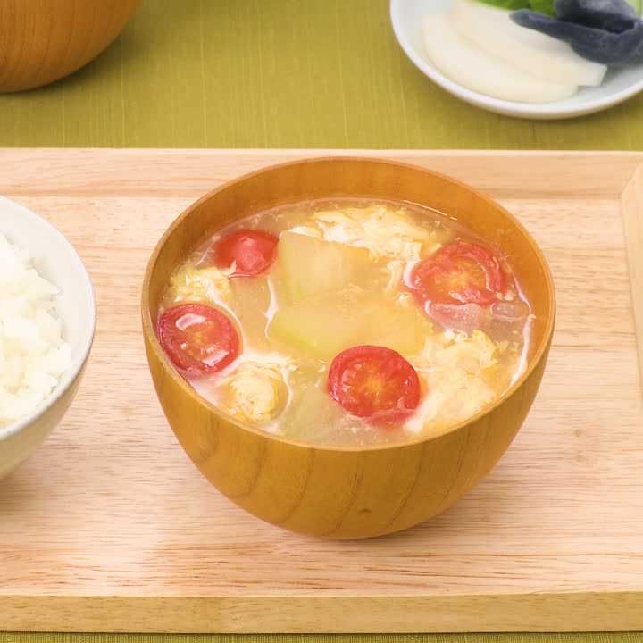 冬瓜とミニトマトのかき玉スープ