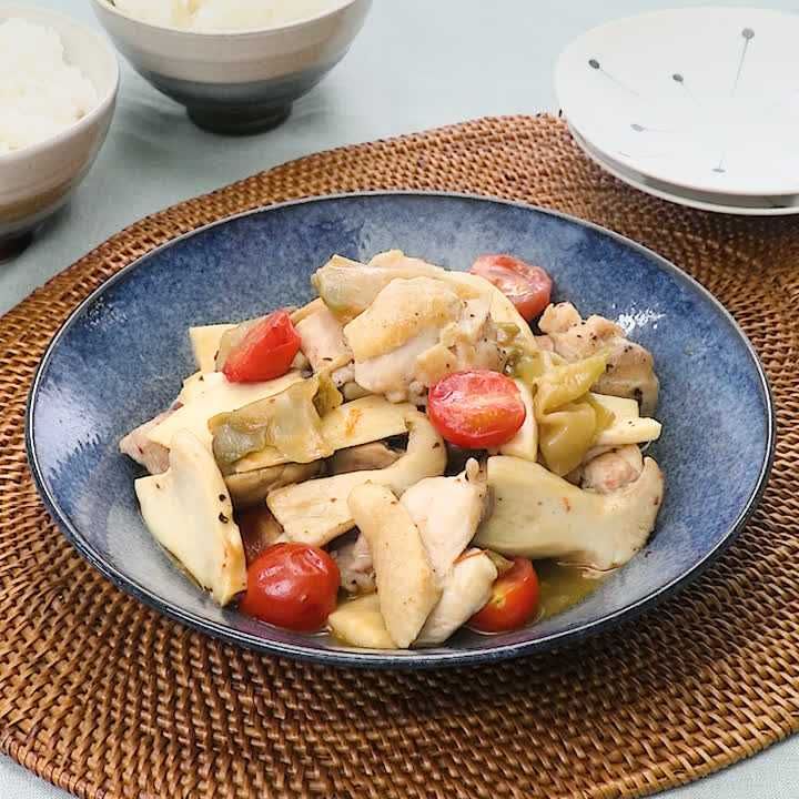 鶏肉とエリンギのザーサイ炒め