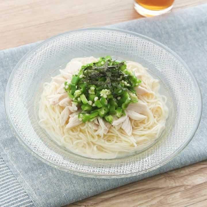刻みオクラとささみの旨塩そうめん
