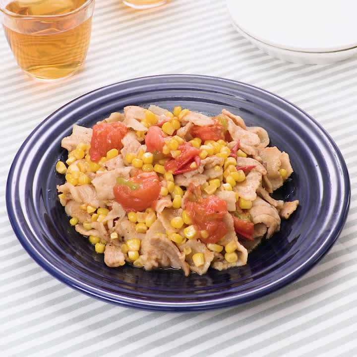 豚バラとトマトのコーン炒め