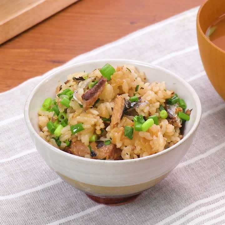 さんま缶のねぎだく炊き込みごはん