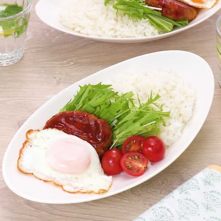 イワシハンバーグのロコモコ風どんぶり