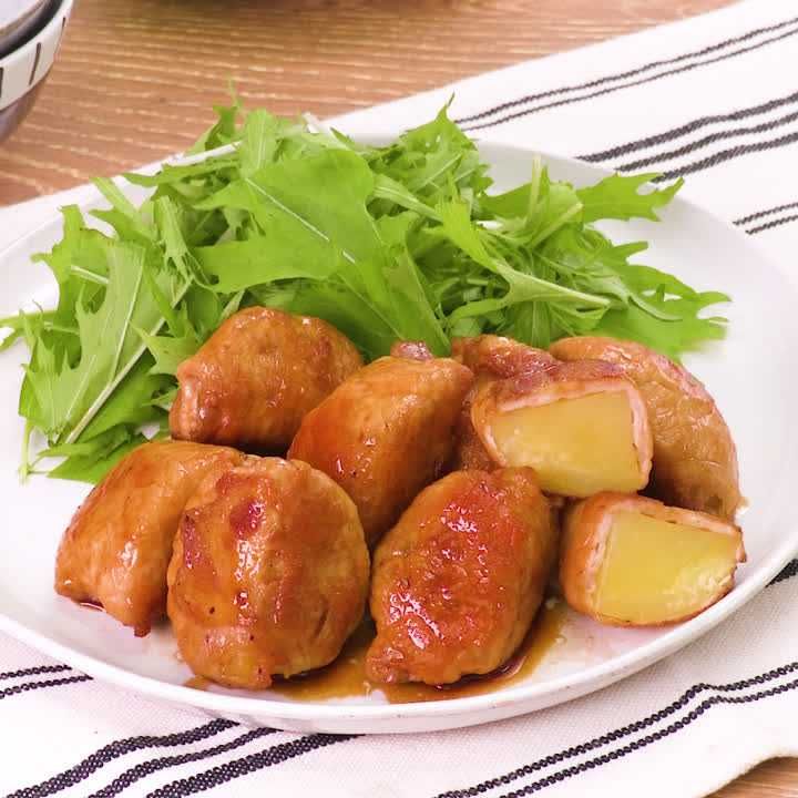 肉巻きポテトの照り焼き
