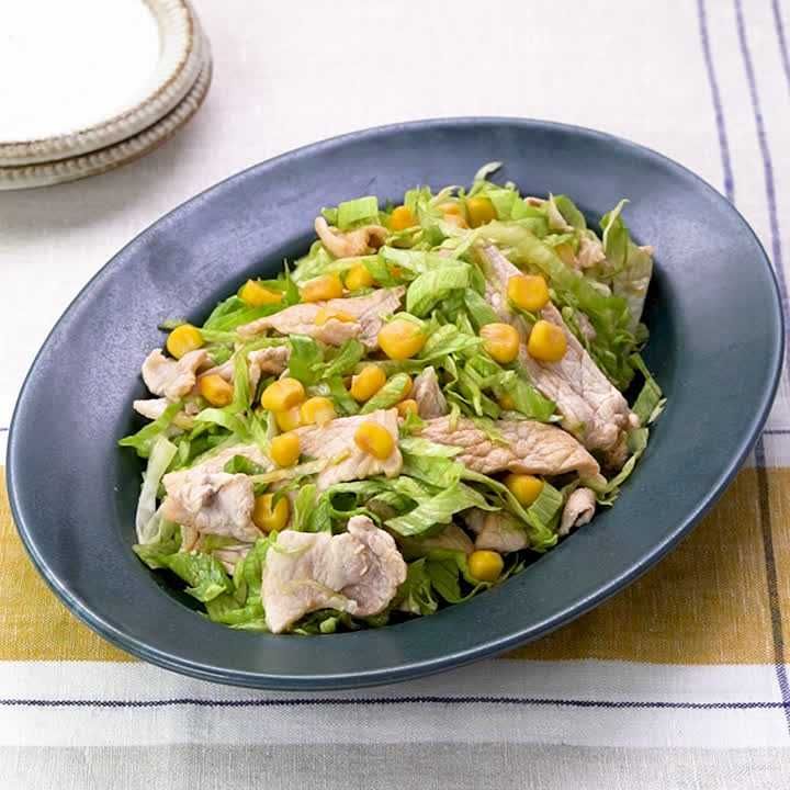 豚肉とコーンのからし醤油和え