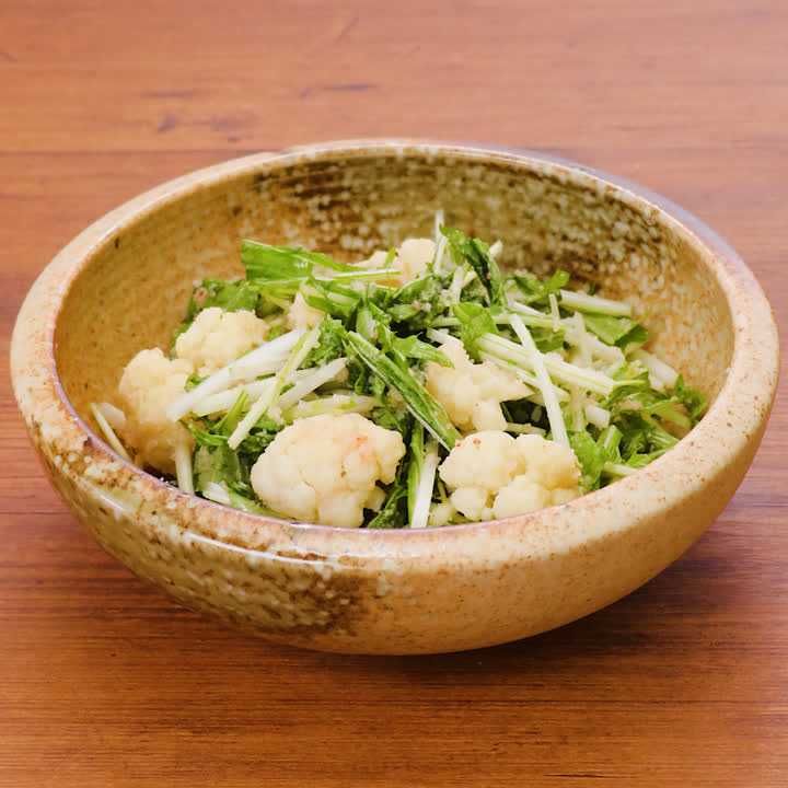 カリフラワーと水菜の明太和え