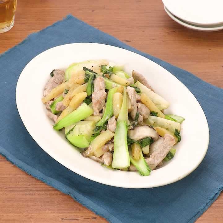 豚ヒレ肉とチンゲン菜の中華炒め