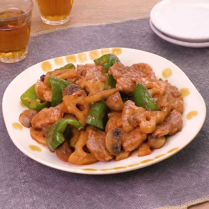 豚ヒレ肉とれんこんのケチャップ炒め