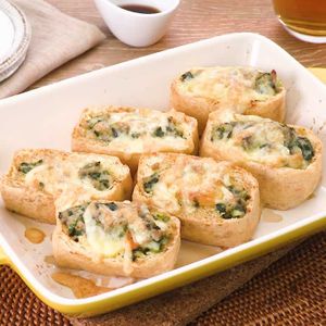 「油揚げの餃子風チーズ焼き」のレシピ動画