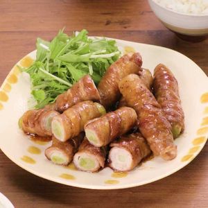 「長ねぎの甘辛豚バラ巻き」のレシピ動画