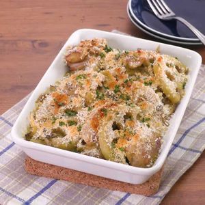 鶏とれんこんのカレーチーズグラタン