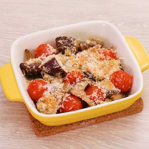 「ミニトマトとしいたけのチーズパン粉焼き」のレシピ動画