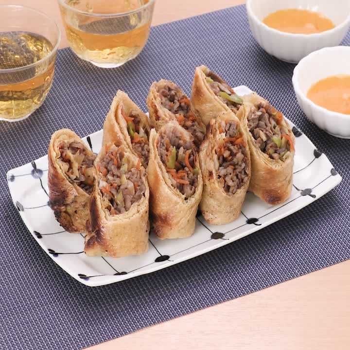 油揚げで牛すき春巻き風