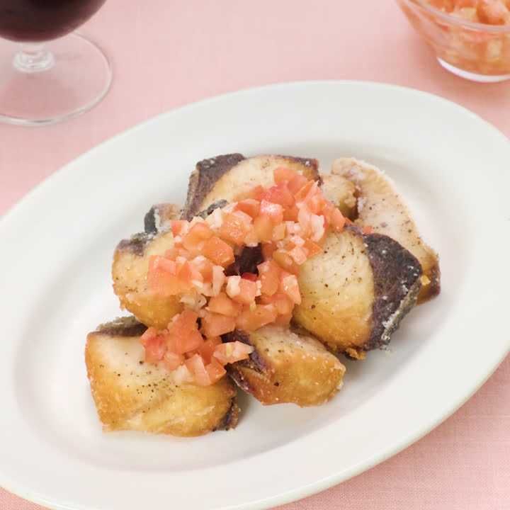 揚げブリのトマドレがけ