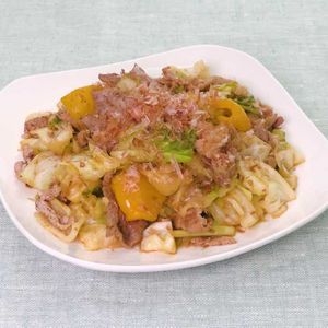 豚こまとキャベツのウスター炒め