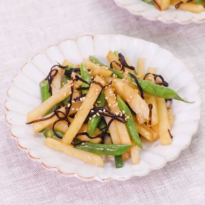 新じゃがといんげんの塩昆布炒め