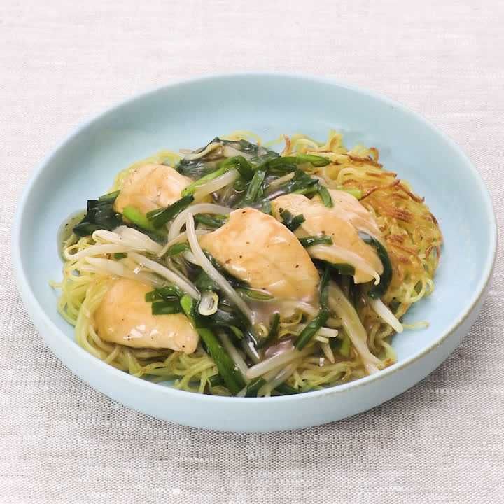 ささみとニラのあんかけ焼きそば