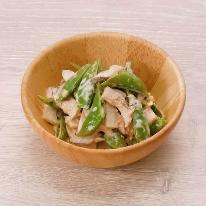 スナップエンドウとエリンギのツナマヨあえ