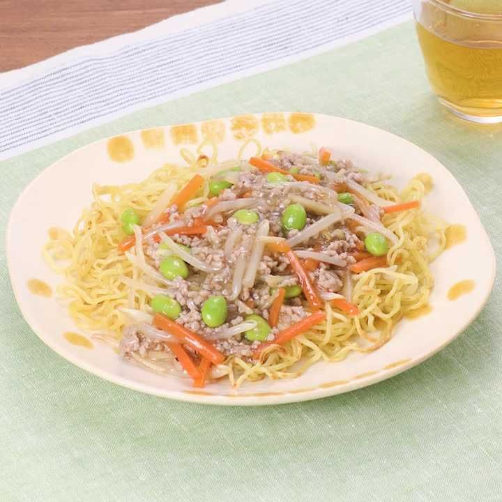 豚肉と枝豆のあんかけ焼きそば