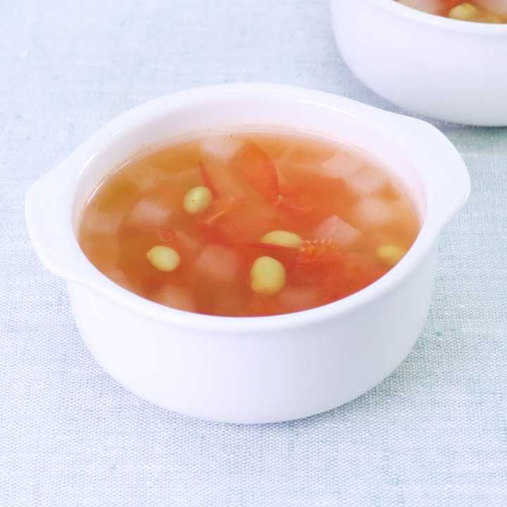 枝豆とミニトマトのコンソメスープ