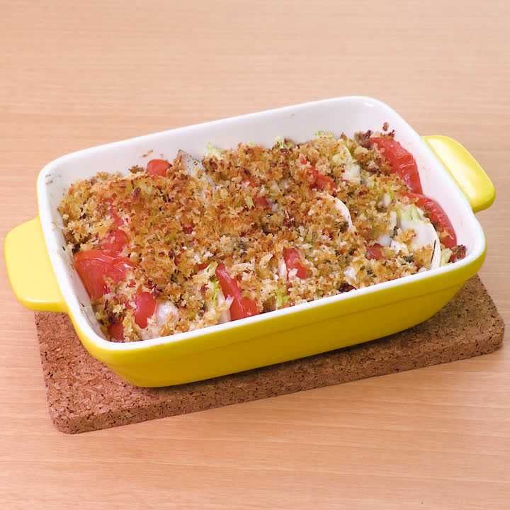 アジとトマトの大葉パン粉焼き