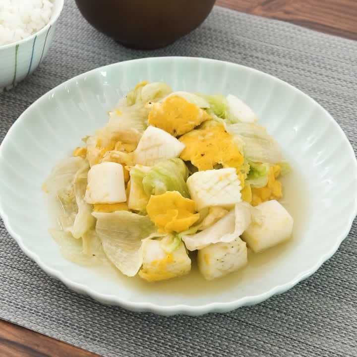 イカとレタスのふわふわ卵中華炒め