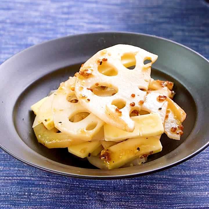 れんこんとチーズのマスタードあえ
