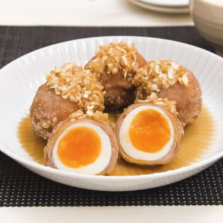 半熟ゆで卵の油淋鶏風唐揚げ