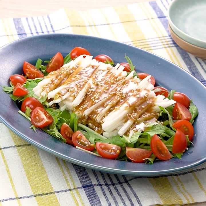 シャキッとおいしい 長芋と水菜のわさびドレッシングのレシピ動画 作り方 Delish Kitchen