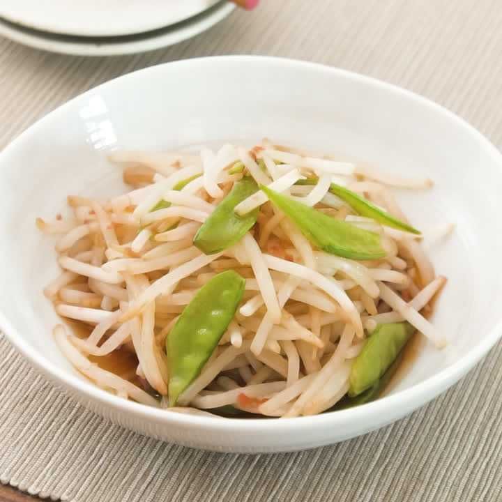 絹さやともやしの梅ポン酢あえ