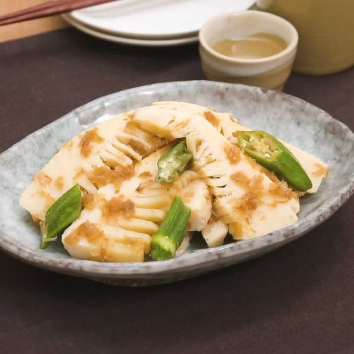 たけのことオクラの梅おかかあえ