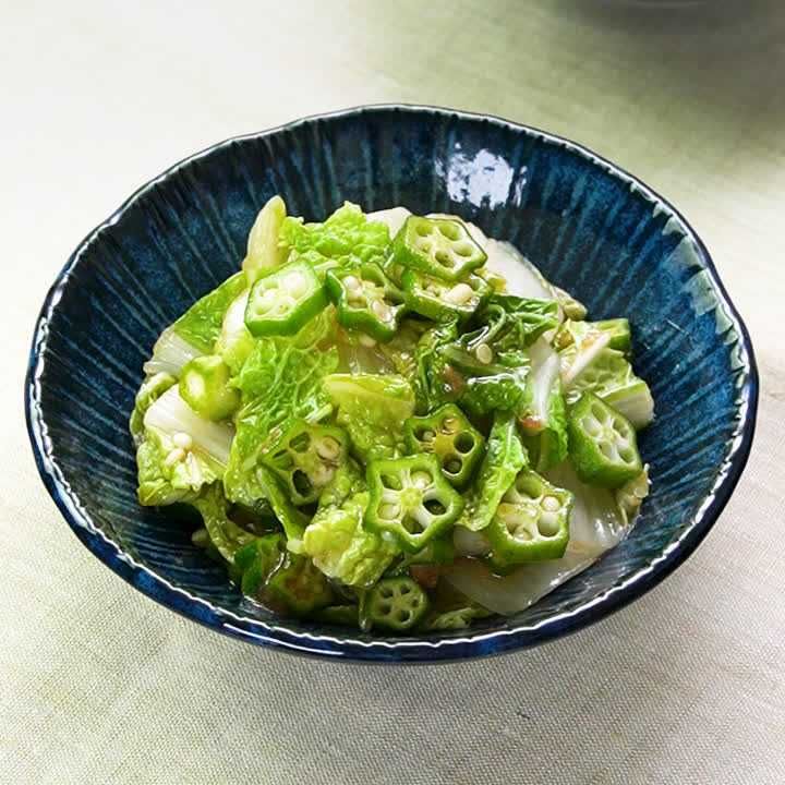 白菜とオクラの梅あえ