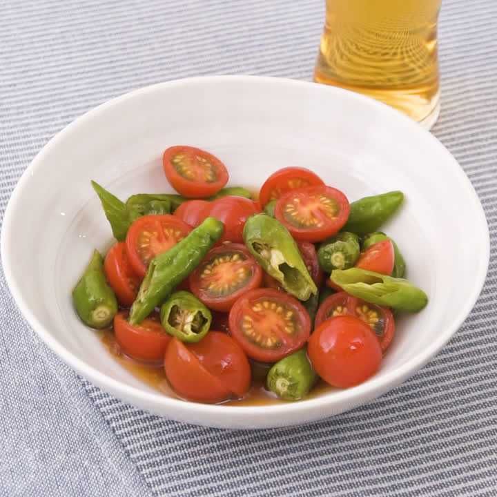 ミニトマトとししとうの梅あえ
